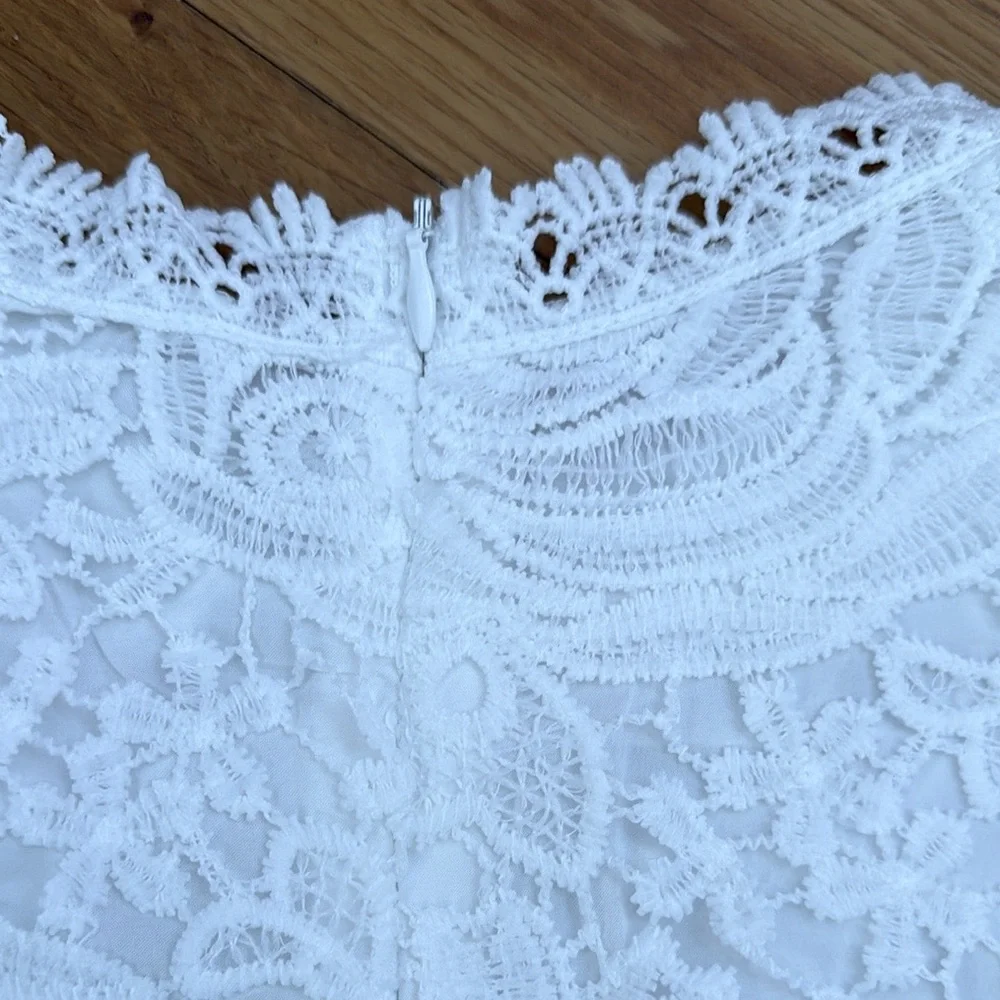 Lace crochet blouse sleeveless top white lined wedding shirt T 4 boho bohemian - Picture 5 of 5